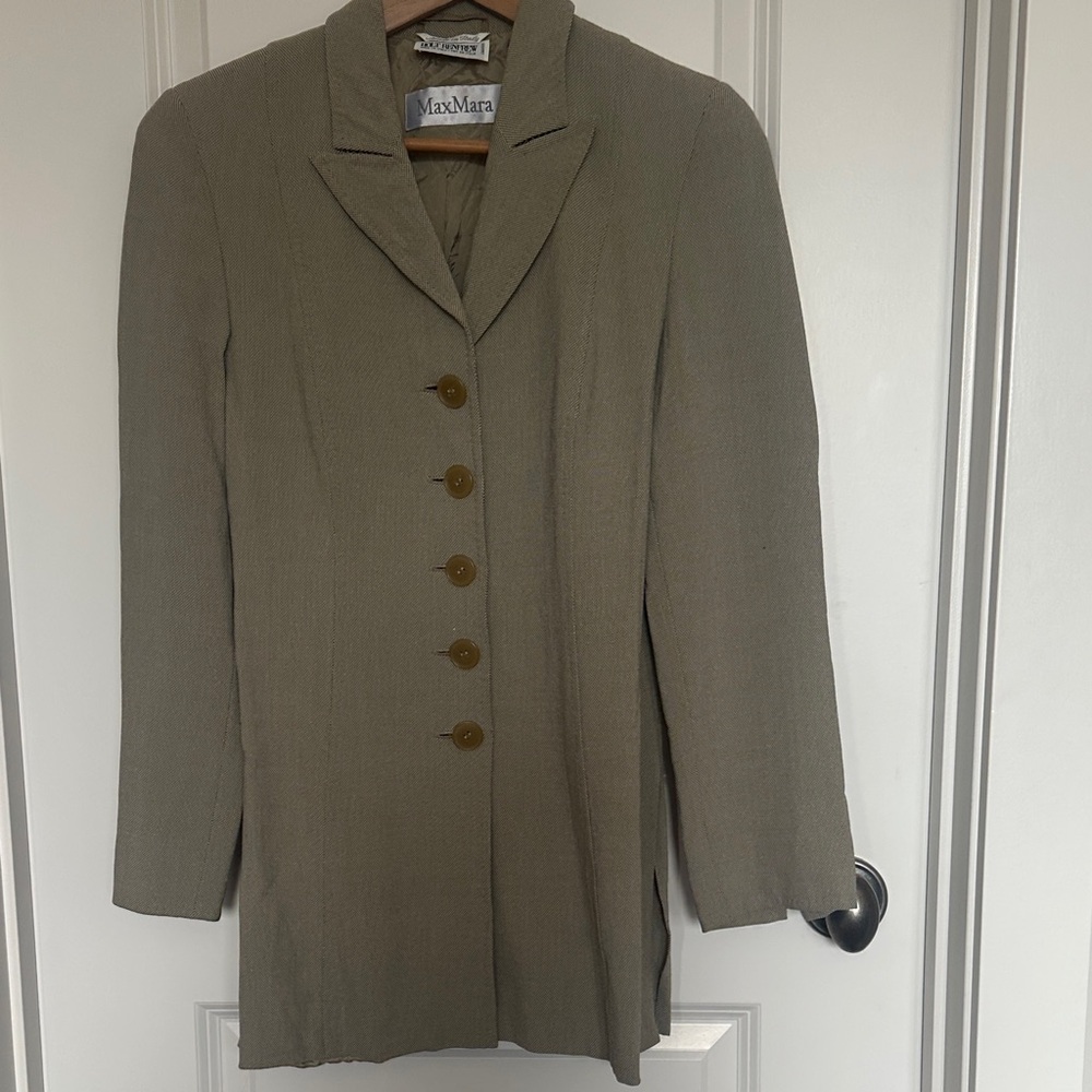 Vintage Max Mara x Holt Renfrew Light Olive Wool Blend Blazer Jacket